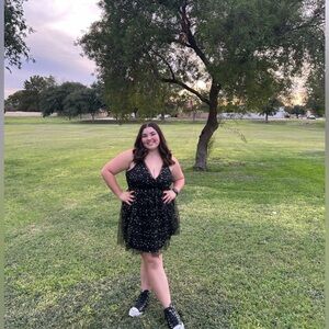 LuLu’s Cross Spaghetti Strap Tulle Star Homecoming Dress